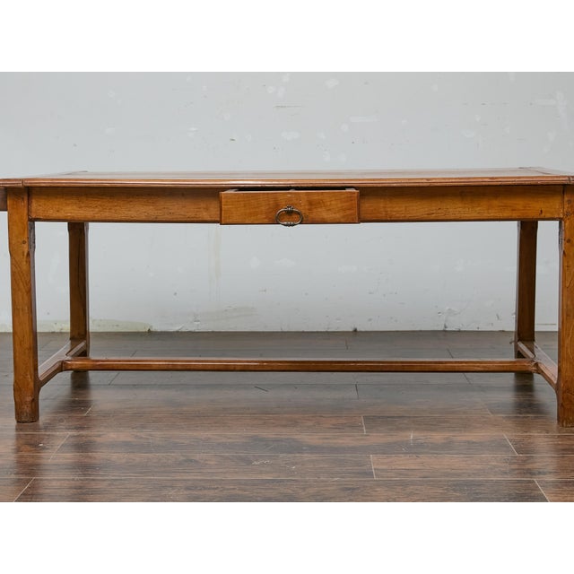 18th Century 18th Century French Fruitwood Farm Table With H-Form Stretcher and Warm Patina For Sale - Image 5 of 12