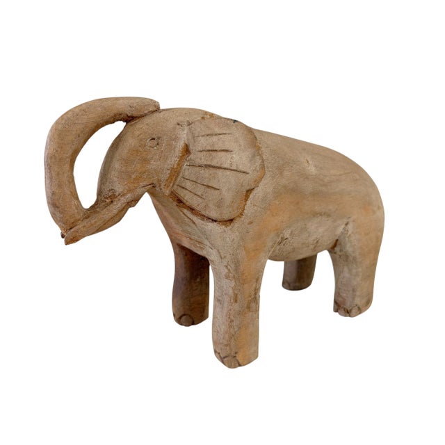 Vintage Hand Carved Wood Elephant With Tusks For Sale - Image 4 of 5