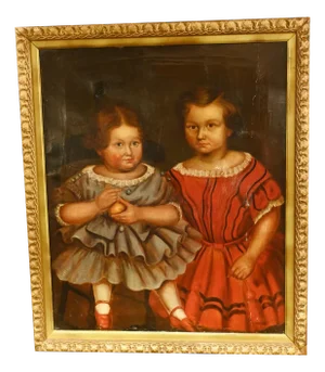 American Artist, Primitive Child Portrait, 1840, Oil Painting