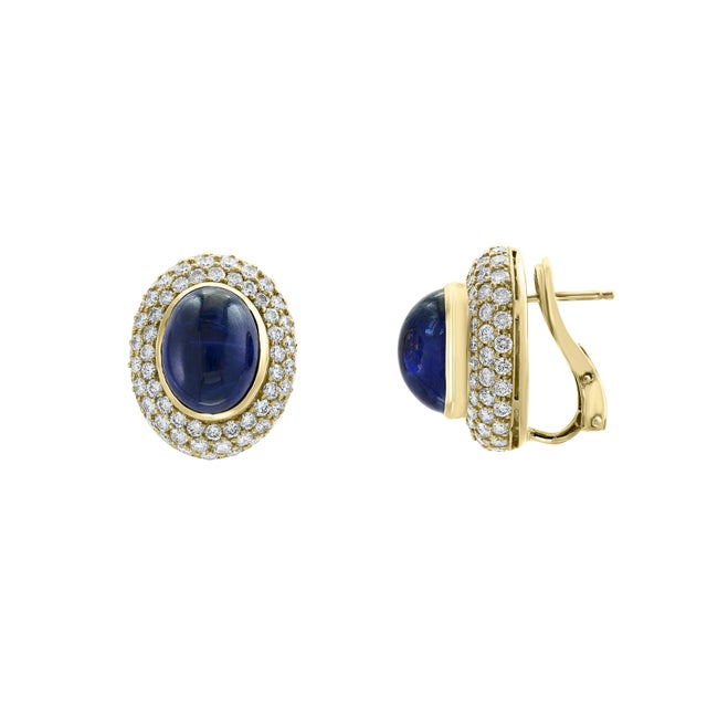 AGL Certified Natural Ceylon Sapphire Cabochon Stud / Clip Earring 18 Kt Gold For Sale - Image 17 of 18