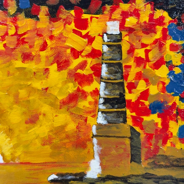 Sky Blue Original Lighthouse Sunset Painting Signed For Sale - Image 8 of 11