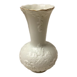Vintage White Porcelain Vase With Gold Rim Style After Formalities For Sale