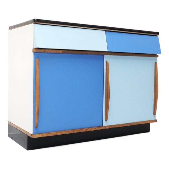 Belgian Blue 2-Tone Kitchen Cabinet by Willy van der Meeren for Tubax, 1950s For Sale