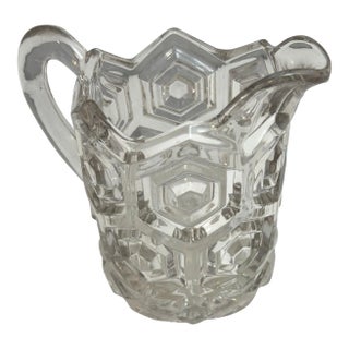 Antique Eapg Dalzell Gilmore & Leighton Small Glass Pitcher Bullseye Pattern For Sale