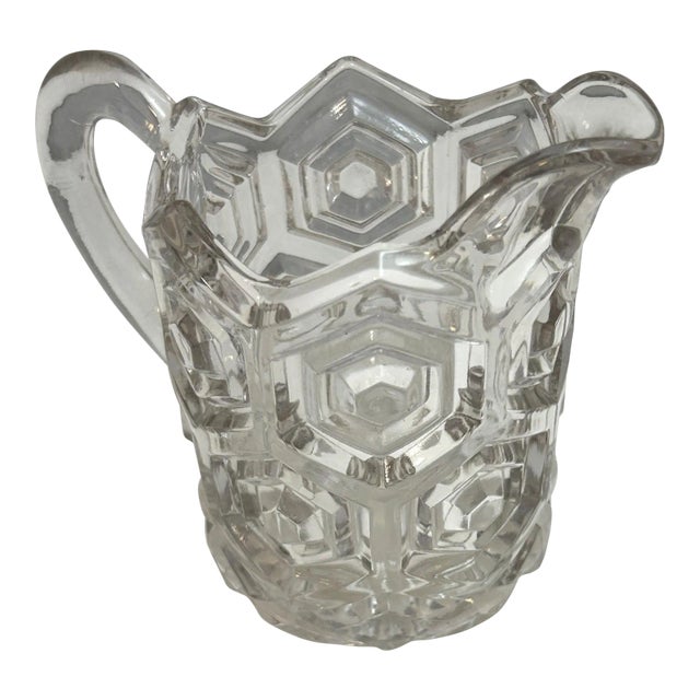 Antique Eapg Dalzell Gilmore & Leighton Small Glass Pitcher Bullseye Pattern For Sale
