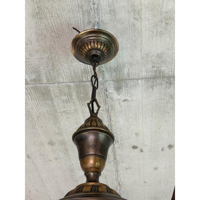 Vienna Secession Hanging Lamp in Brass and Glass, 1900 For Sale - Image 6 of 11