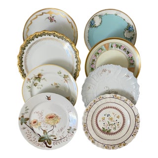 Antique Limoges France + Mismatched Floral Plates Set of 8 For Sale