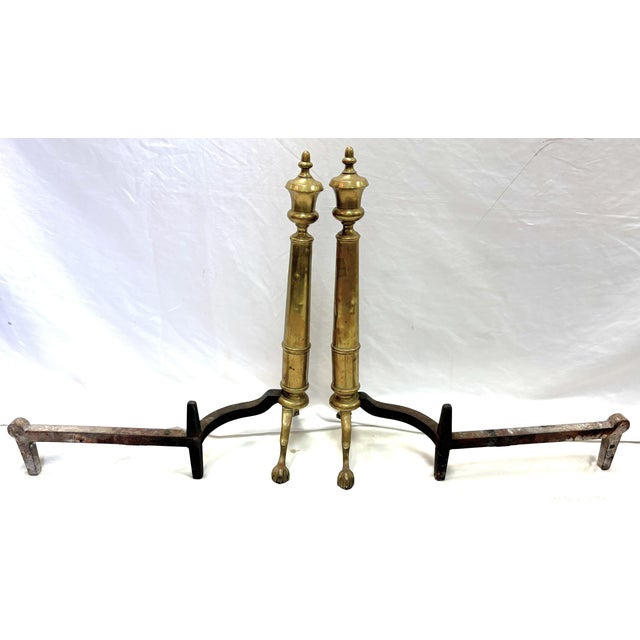 Antique Bradley & Hubbard Federal Style Brass Ball & Claw Foot Andirons - A Pair For Sale - Image 11 of 18