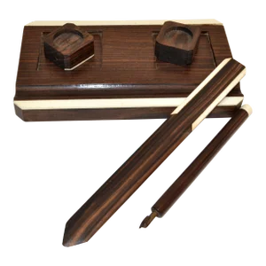 1930 Art Deco Macassar Wood & Bone Detail Handmade 5 Piece Desk Ink Set France
