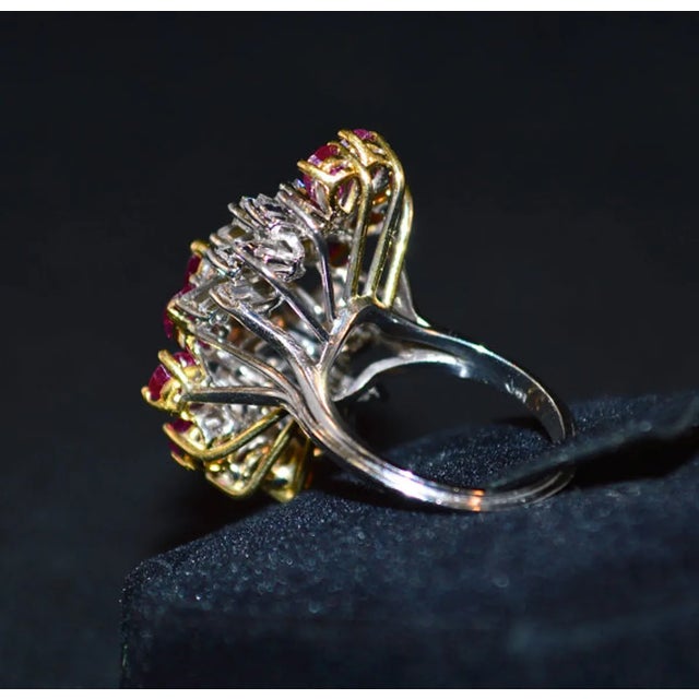 Certified Natural 8.76cts VVS G Diamond Ruby 18k Solid Gold Cocktail Ring, Size 6 For Sale - Image 4 of 10
