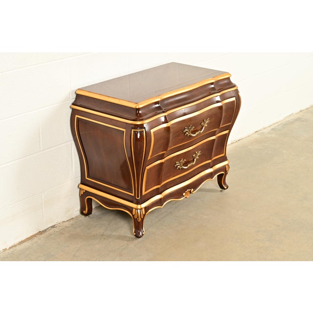 Karges Furniture Karges French Provincial Louis XV Burled Walnut and Gold Gilt Bombay Chest of Drawers For Sale - Image 4 of 15