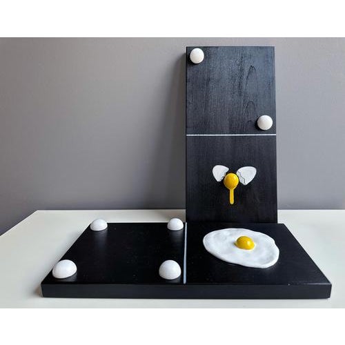 Black Vera Vizzi, Modular Domino Wall Sculpture with Fried Egg Motif, 2026, Foam Clay on Wood For Sale - Image 8 of 10