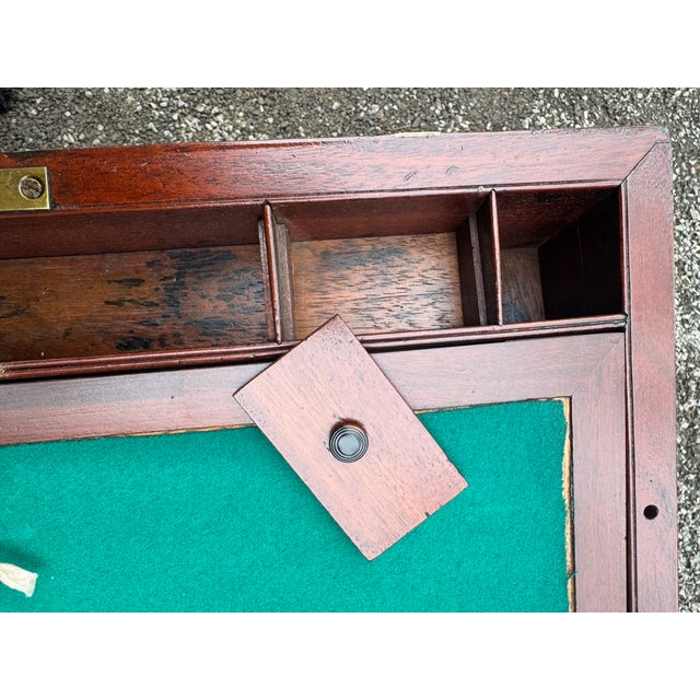 Antique English Campaign Travel Lap Desk on Custom Stand For Sale - Image 4 of 11