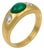 Vintage Emerald Diamond Bezel Set 18k Yellow Gold Ring, Size 5.5 For Sale