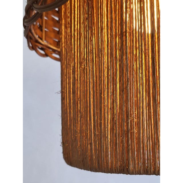 Wood Mid-Century Modern Sisal & Rattan Pendant Light by Temde Leuchten, 1960s For Sale - Image 7 of 9
