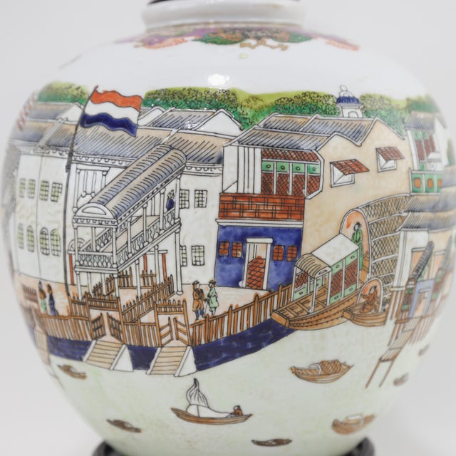Chinese Export Porcelain Table Lamp With Canton Harbor Scene For Sale - Image 10 of 12