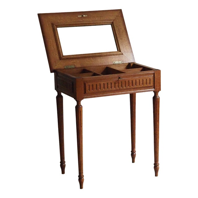 Louis XVI Style Side Table with Mirror and Compartments in Oak, 1900 For Sale