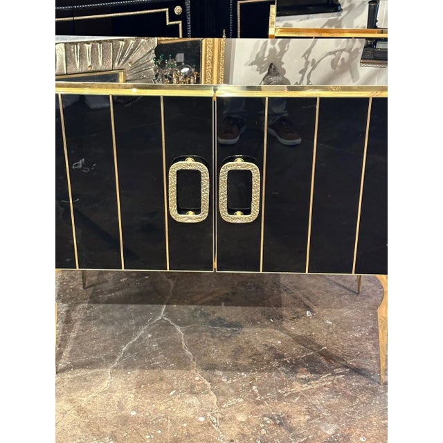 Modern Murano Black Glass and Brass Side Cabinet For Sale - Image 3 of 10