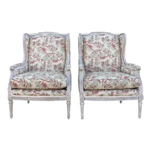 Vintage Pair of Bergere French Louis XVI Wing Back Chairs