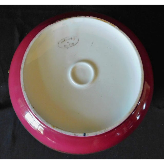 Metal Large Vintage Germany Round Hand Painted Pink & Gold Figural Porcelain & Brass Triinket Jewelry Box For Sale - Image 7 of 8