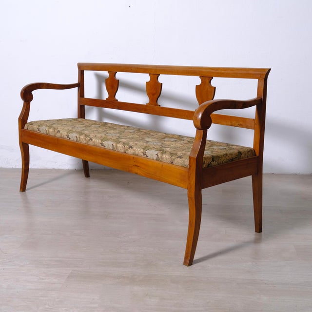 Directoire Walnut and Floral Fabric Bench, Italy, 1900s For Sale - Image 15 of 18
