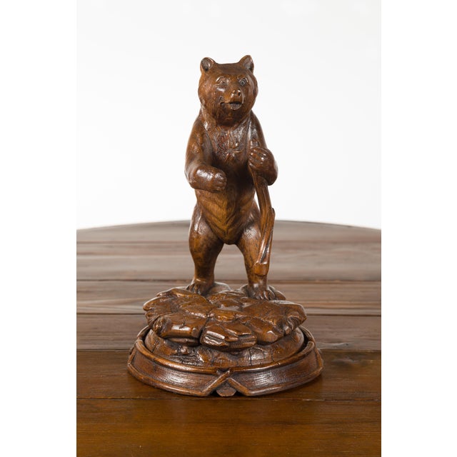 Black Forest 1890s Carved Wooden Bear Standing on a Circular Base For Sale In Atlanta - Image 6 of 11