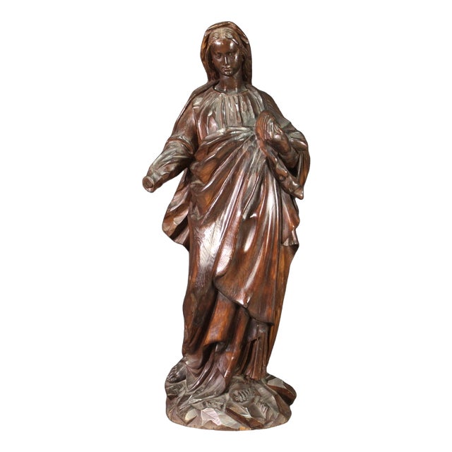 French Artist, Religious Sculpture of Madonna, 1850, Pearwood For Sale