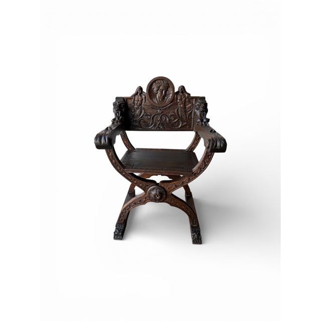 Late 19th Century Renaissance Italian Pair Chairs, Hand Carved Walnut Wood For Sale - Image 10 of 12
