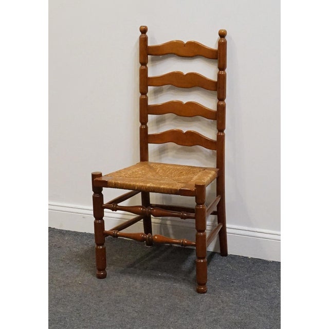 STATTON FURNITURE Solid Hard Rock Maple Colonial Early American Ladder Back Dining Side Chair w. Rush Seat 40.5" High 20"...