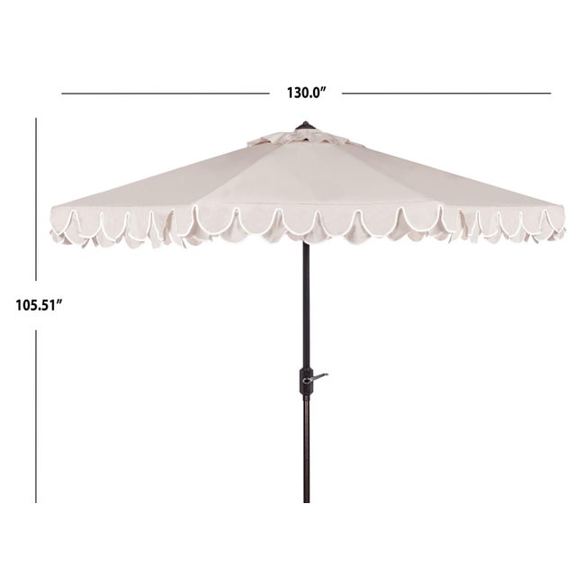 Modern Elegant Valance 11Ft Round Umbrella, Beige With White Trim For Sale - Image 3 of 6