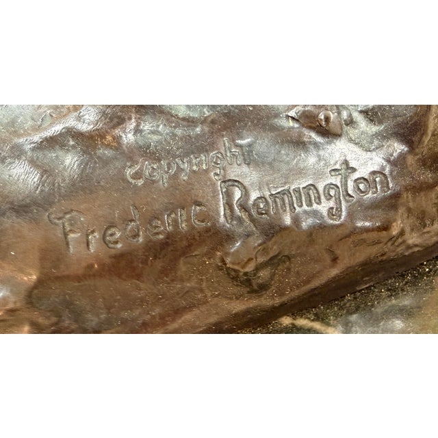 Tribal Fredeic Remington Roman Bronze Cheyenne Statue on Marble For Sale - Image 3 of 12