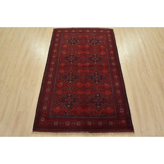 Cabin Turkmen Rug 4’1” X 6’6” Red Wool Tribal Hand-Knotted Oriental Carpet For Sale - Image 3 of 12