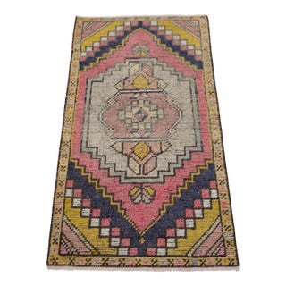 Hand Knotted Door Mat, Entryway Rug, Bath Mat, Kitchen Decor, Small Rug, Turkish Rug - 1′8″ × 3′1″ For Sale