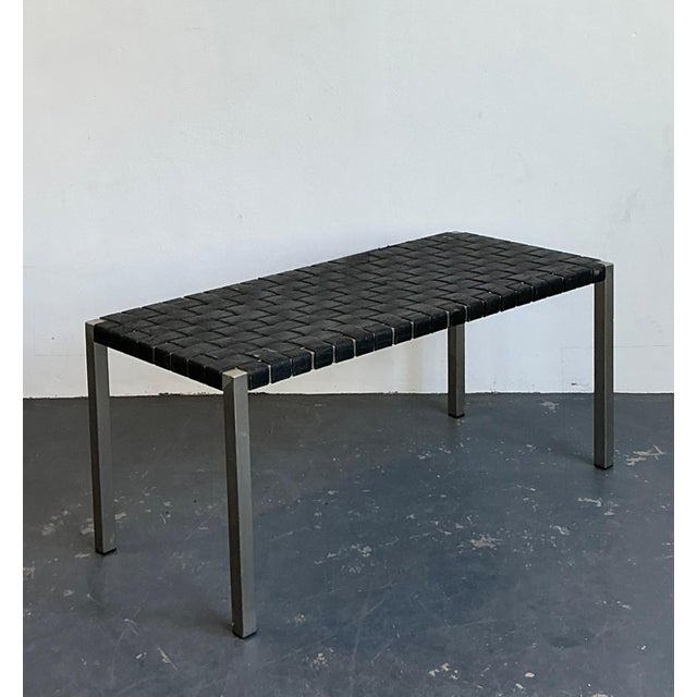Vintage Ralph Lauren Woven Leather Bench For Sale - Image 11 of 15