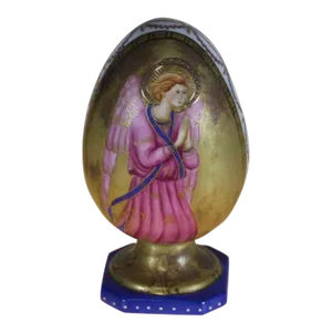 1990’s Vintage Medium Easter Egg With Angel Painting-Blue