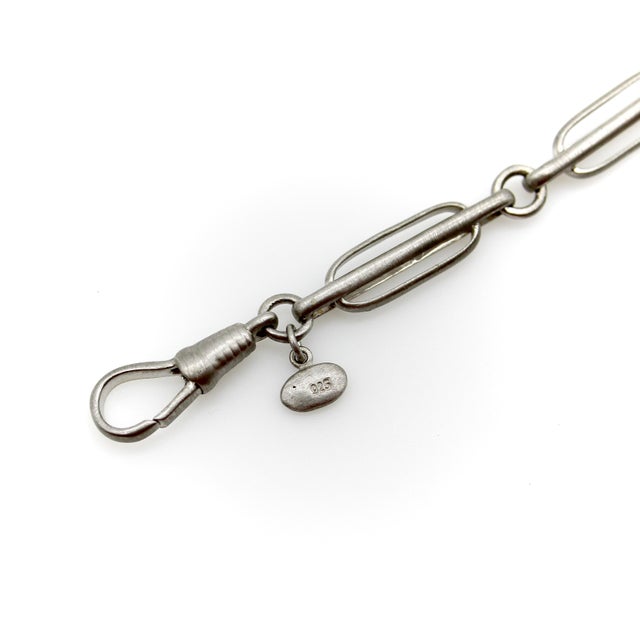 1990s 1990s Brushed Sterling Silver Trombone Link Variation Chain With Dog Clip For Sale - Image 5 of 8