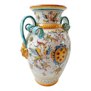 20th Century Monumental Italian Majolica Cantagalli / Deruta Floor Vase For Sale