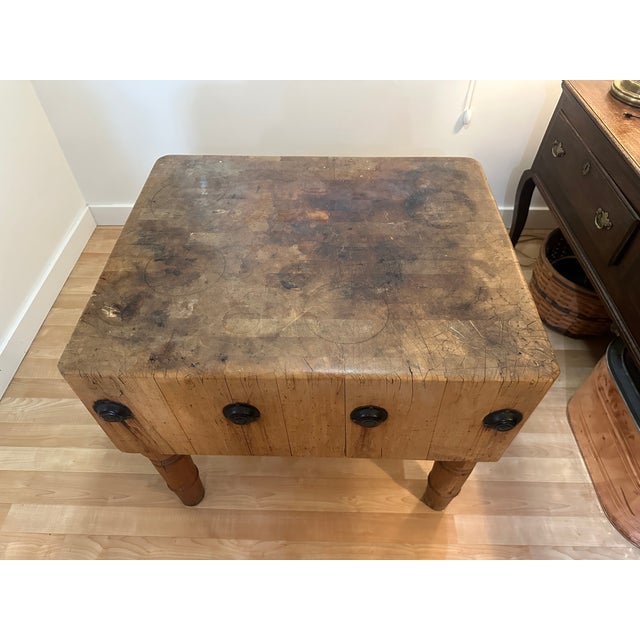 Vintage Michigan Maple Block Co. Solid Maple Butcher Block Table-Petoskey, Michigan-12.5" Thick For Sale - Image 14 of 14
