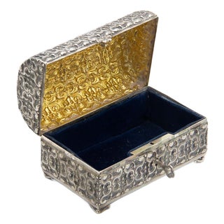 Embossed Silver Jewelry Box in the Shape of a Chest For Sale
