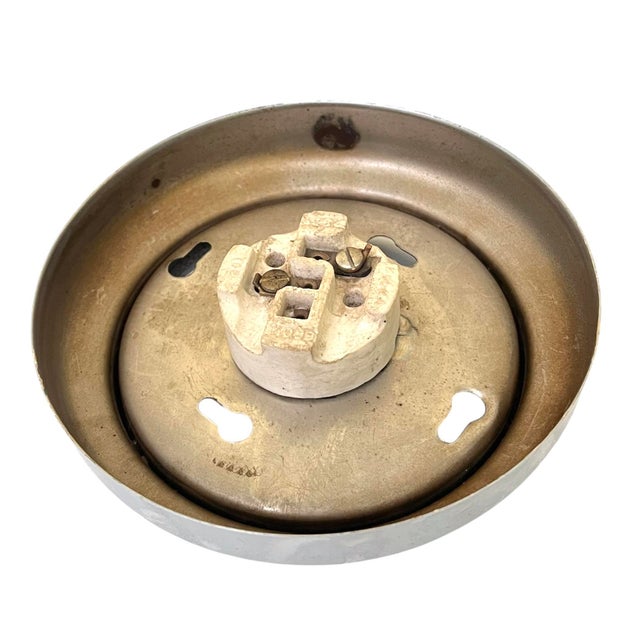 1940s American Art Deco Flush Mount Glass Shade Fixture With Chrome Finish Collar For Sale - Image 6 of 7