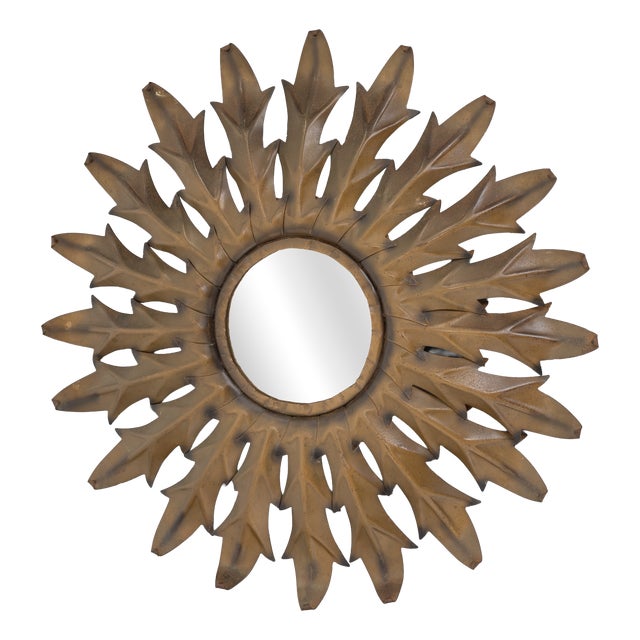 Vintage Sunburst Mirror in Steel, 1950s For Sale