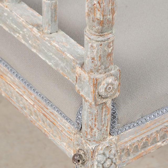 19th Century Swedish Gustavian Original Blue Gray Painted Pine Bench For Sale - Image 10 of 18