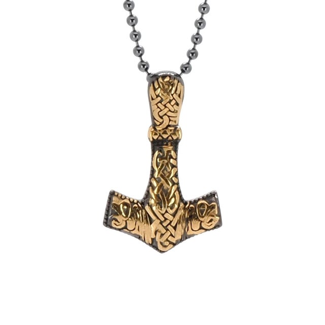 Thor Hammer Sterling Silver & Gold Pendant Necklace For Sale - Image 10 of 10