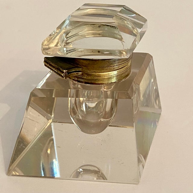 Victorian Antique Crystal Desktop Inkwell For Sale - Image 3 of 14