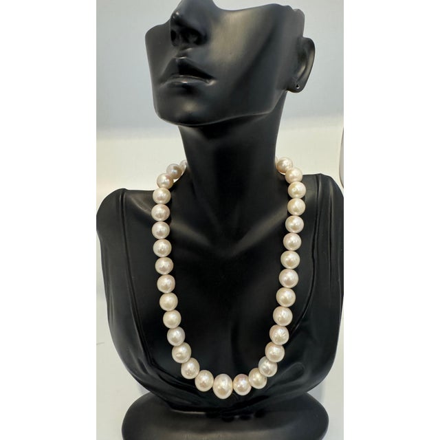 34 Round White Fresh Water Pearls Strand Necklace Set in Silver Clasp, 16 Inch For Sale - Image 11 of 18
