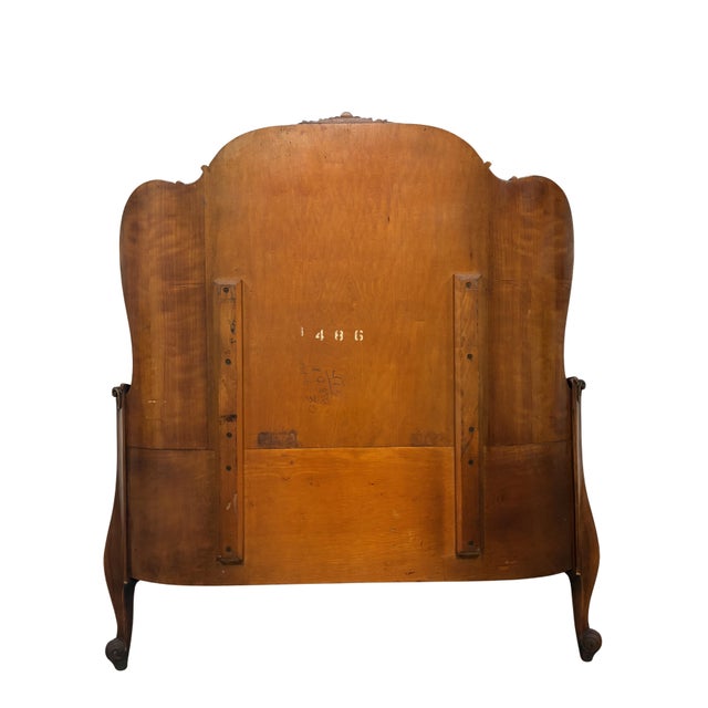 Antique French Louis XV Style Flame Mahogany Twin Bed Frame With Gilt Carved Accents For Sale - Image 4 of 8