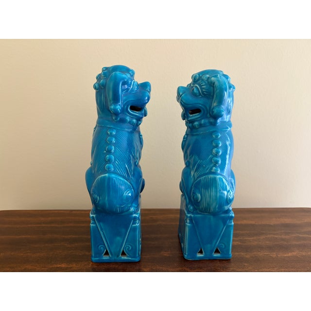 1960s Japanese Turquoise Glazed Porcelain Foo Dog Guardian Lions, Pair For Sale - Image 10 of 12