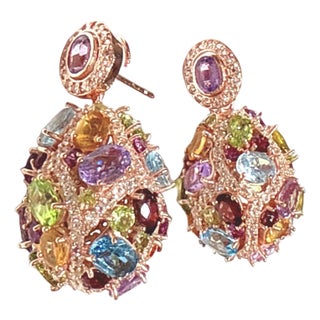 Bochic "Capri" Amethyst & Multi Gem Cage Earrings Set In 18K Gold & Gold For Sale