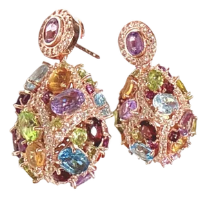 Bochic "Capri" Amethyst & Multi Gem Cage Earrings Set In 18K Gold & Gold