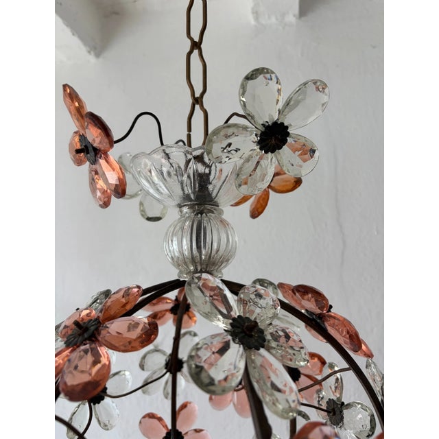French 1920s French Peach Flower Ball Crystal Prisms Maison Baguès Style Chandelier For Sale - Image 3 of 11